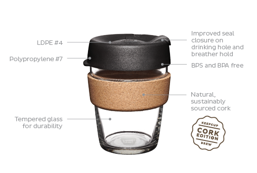 A Reusable Glass and Cork Cup, for home or travel.