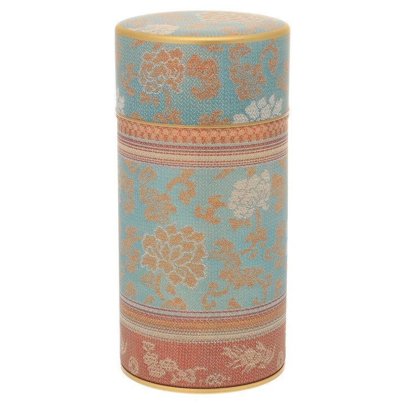 Tea Caddy Brocade Peony Blue